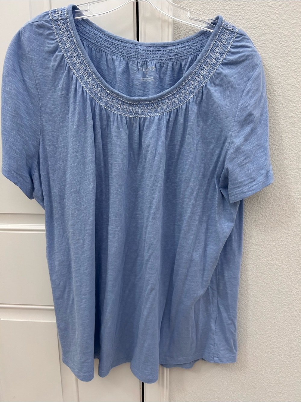Talbots Light Blue Short Sleeve Smocked Neck Tee